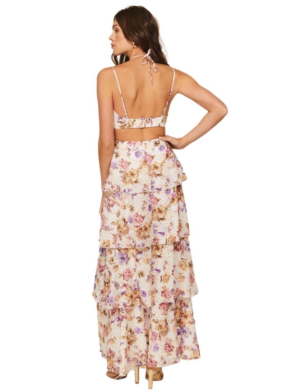 LINE AND DOT FLORET MAXI RUFFLE DRESS - Picture 2 of 6